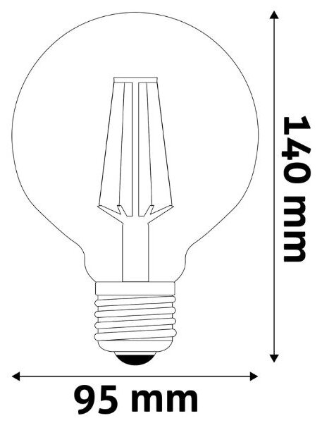 Prémiová retro LED žárovka E27 7W 806lm, průměr 95mm, teplá, filament, ekv. 60W, 3 roky