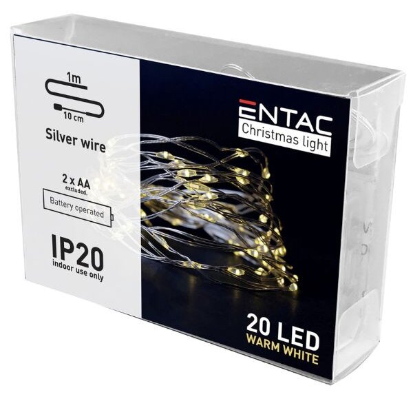 Nano LED vánoční řetěz 1m, vnitřní, teplé světlo, 20 LED, na baterie AA