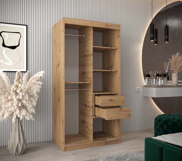 Šatní skříň 100 cm Mokka (dub artisan). Akce -21%