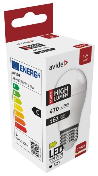 Ultra úsporná prémiová LED žárovka E27 2,9W 470lm G45 teplá, ekv. 40W, 3 roky