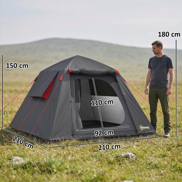 Outsunny stan pro 2 osoby – kupolový, 3000 mm vodního sloupce, 2 vchody, 4 okna, transportní taška a háček na lucernu – kempování/turistika | Aosom