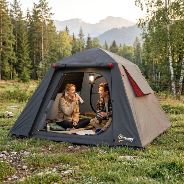 Outsunny stan pro 2 osoby – kupolový, 3000 mm vodního sloupce, 2 vchody, 4 okna, transportní taška a háček na lucernu – kempování/turistika | Aosom