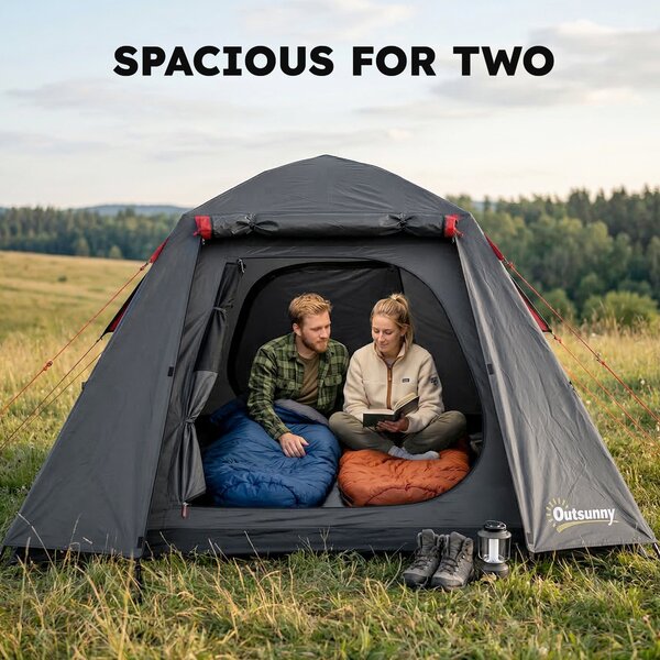 Outsunny stan pro 2 osoby – kupolový, 3000 mm vodního sloupce, 2 vchody, 4 okna, transportní taška a háček na lucernu – kempování/turistika | Aosom