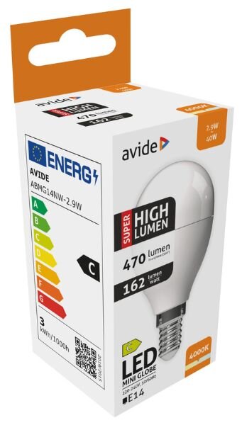 Ultra úsporná prémiová LED žárovka E14 2,9W 470lm G45, denní, ekv. 40W, 3 roky