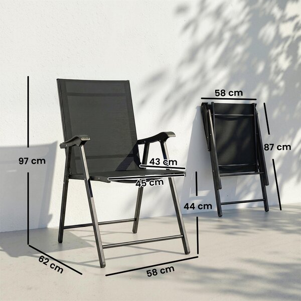 Outsunny 2× skládací zahradní židle, vysoké opěradlo a područky — ocel, černé Textilene, 58 x 62 x 97 cm | Aosom