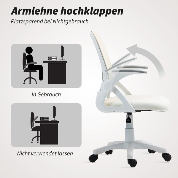 HOMCOM ergonomická síťovaná kancelářská židle se sklápěcími područkami, bederní oporou, nastavitelná výška a náklon — bílá | Aosom