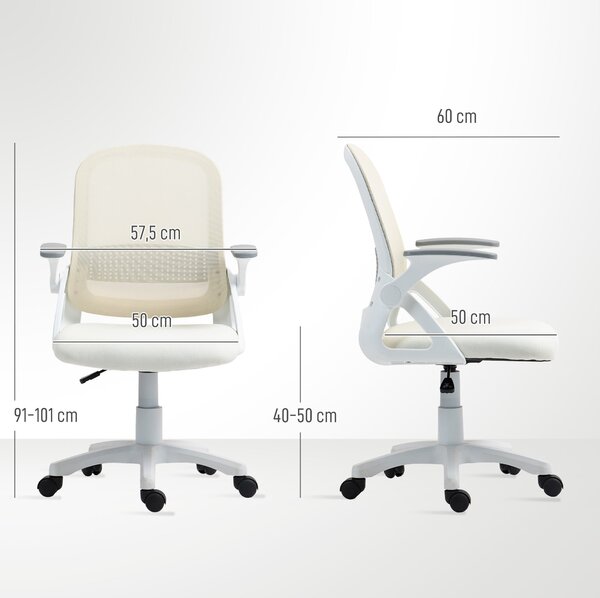 HOMCOM ergonomická síťovaná kancelářská židle se sklápěcími područkami, bederní oporou, nastavitelná výška a náklon — bílá | Aosom