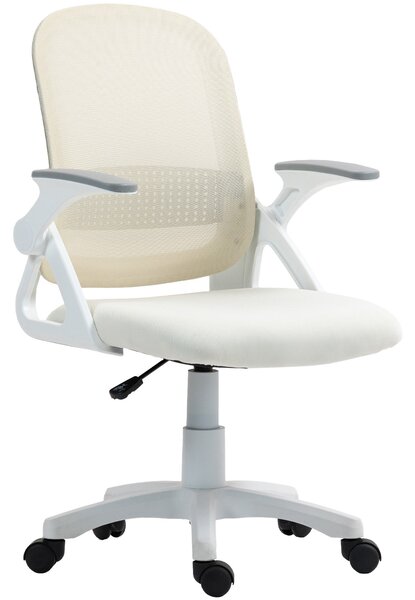 HOMCOM ergonomická síťovaná kancelářská židle se sklápěcími područkami, bederní oporou, nastavitelná výška a náklon — bílá | Aosom
