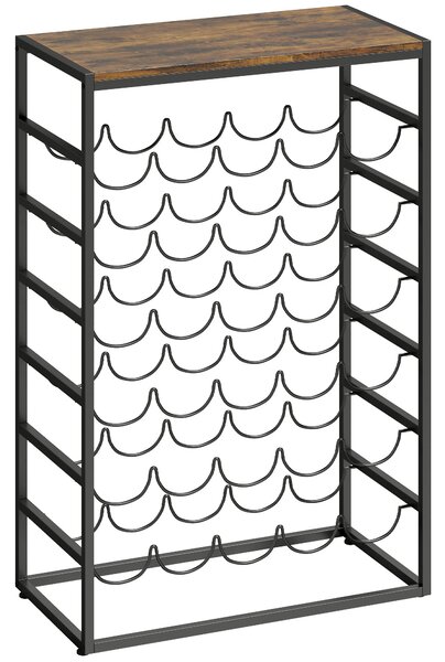 HOMCOM stojan na víno 30 lahví, 6 pater, horní deska s efektem dřeva — 59 × 30 × 88,5 cm, rustikální hnědá | Aosom