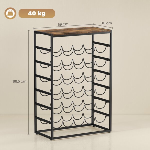 HOMCOM stojan na víno 30 lahví, 6 pater, horní deska s efektem dřeva — 59 × 30 × 88,5 cm, rustikální hnědá | Aosom