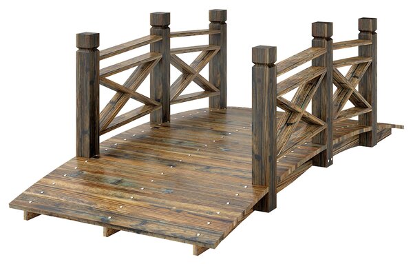 Outsunny obloukový zahradní mostík s madly, ožhavený povrch (Shou Sugi Ban) — průchozí dekorativní most přes jezírko, rustikální design, nosnost 200 k