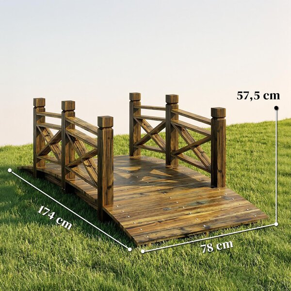Outsunny obloukový zahradní mostík s madly, ožhavený povrch (Shou Sugi Ban) — průchozí dekorativní most přes jezírko, rustikální design, nosnost 200 k