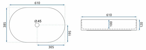 Rea Nadia, umyvadlo na desku 610x385x120 mm, černá matná, REA-U1062