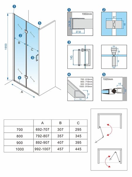 BPS-koupelny Zalamovací otočné sprchové dveře ZES KZ21B GL 80 zlatá/transparent pro instalaci do niky - bez vaničky