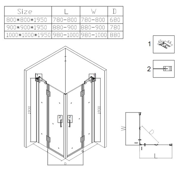 BPS-koupelny Čtvercový sprchový kout ZES KZ25A 80x80 chrom/transparent - bez vaničky