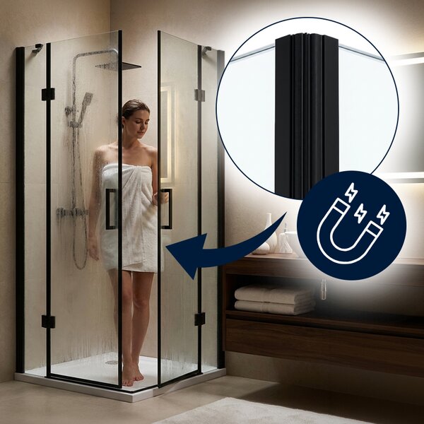 BPS-koupelny Čtvercový sprchový kout ZES KZ25A BL 80x80 černý/transparent - bez vaničky