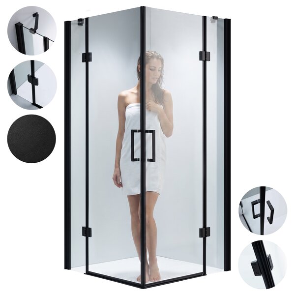BPS-koupelny Čtvercový sprchový kout ZES KZ25A BL 80x80 černý/transparent - bez vaničky