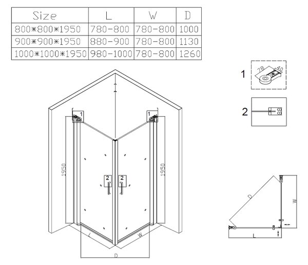BPS-koupelny Čtvercový sprchový kout ZES KZ29A BL 80x80 černý/transparent - bez vaničky