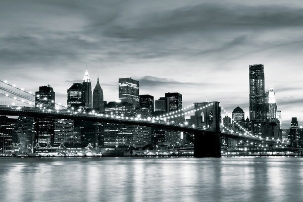 Postershop Fototapeta vliesová: Brooklyn Bridge (černobílý) - 184x254 cm