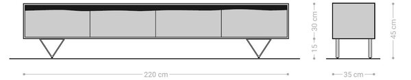 DELIFE TV stolek Stonegrace 220x35 cm akácie přírodní 4 dvířka s přírodní hranou