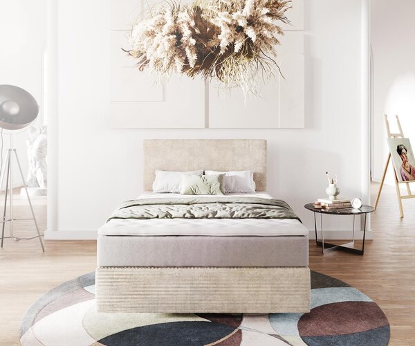 DELIFE Boxspring postel Dream-Well 120x200 cm manšestr béžová s taštičkovou pružinovou matrací a visco topperem