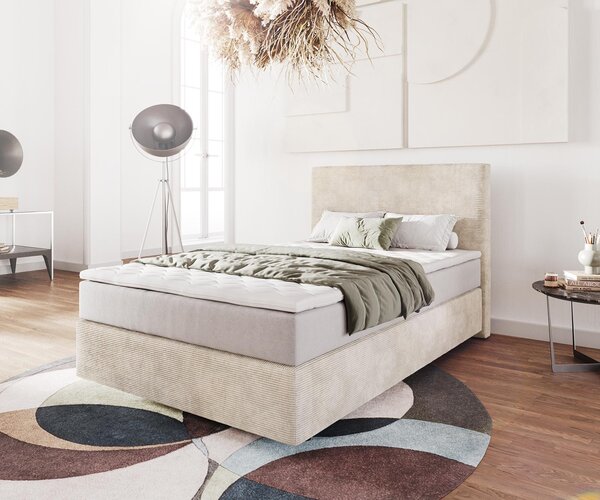 DELIFE Boxspring postel Dream-Well 120x200 cm manšestr béžová s taštičkovou pružinovou matrací a visco topperem