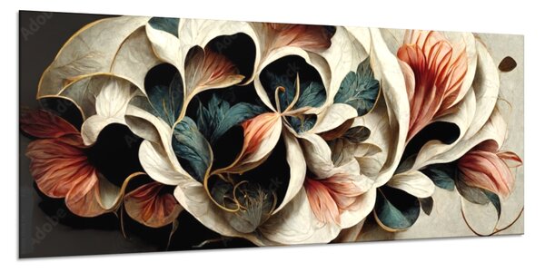Obraz skleněný prvky kytice v moderním designu - 30 x 60 cm