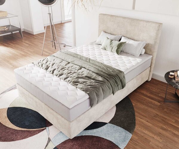 DELIFE Boxspring postel Dream-Well 120x200 cm manšestr béžová s taštičkovou pružinovou matrací a visco topperem