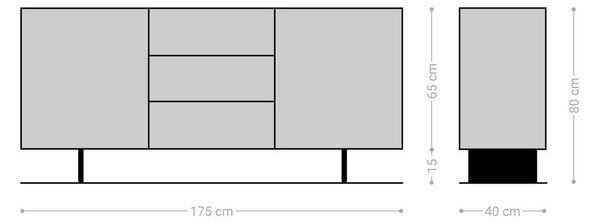 DELIFE Komoda Solu 175 cm dub přírodní 2 dvířka 3 zásuvky závěsná kov černá 3D čelo