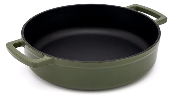 Elmich Smaltovaný litinový nízký hrnec Ember 28 cm - olivově zelená
