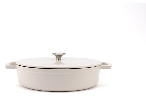 Elmich Smaltovaný litinový nízký hrnec Ember 28 cm - krémově bílá