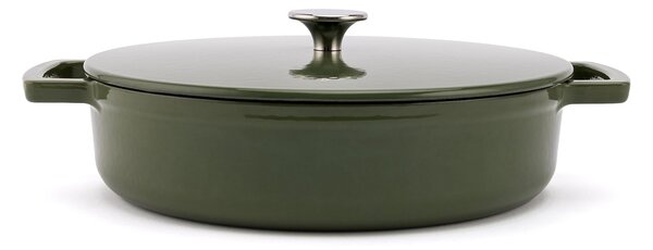 Elmich Smaltovaný litinový nízký hrnec Ember 28 cm - olivově zelená