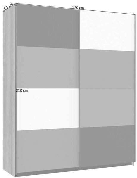 SKŘÍŇ S POSUVNÝMI DVEŘMI, šedá, zelená, černá, bílá, barvy dubu, 170/210/61 cm Carryhome - Šatní skříně