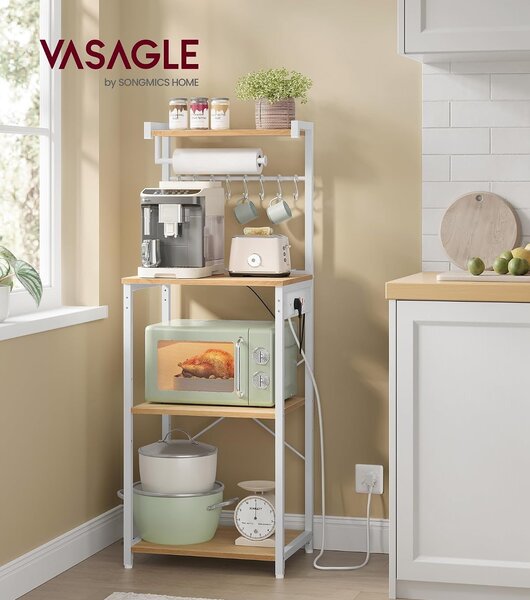 SONGMICS Kuchyňský regál s napájecí stanicí Vasagle Berry 45 cm bílý/hnědý