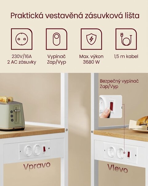 SONGMICS Kuchyňský regál s napájecí stanicí Vasagle Berry 45 cm bílý/hnědý