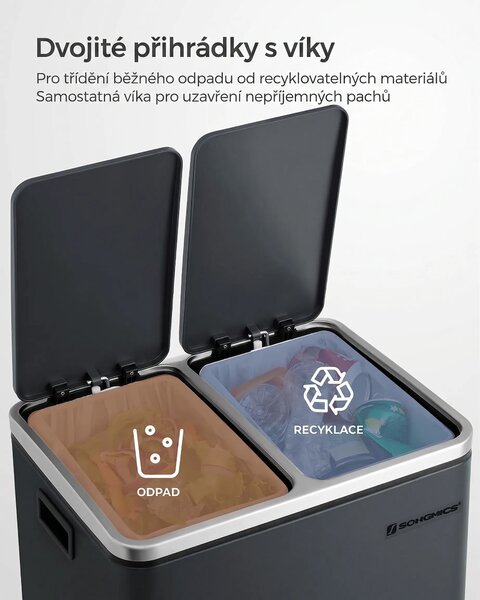 SONGMICS Odpadkový koš na tříděný odpad Bins 30 L antracit