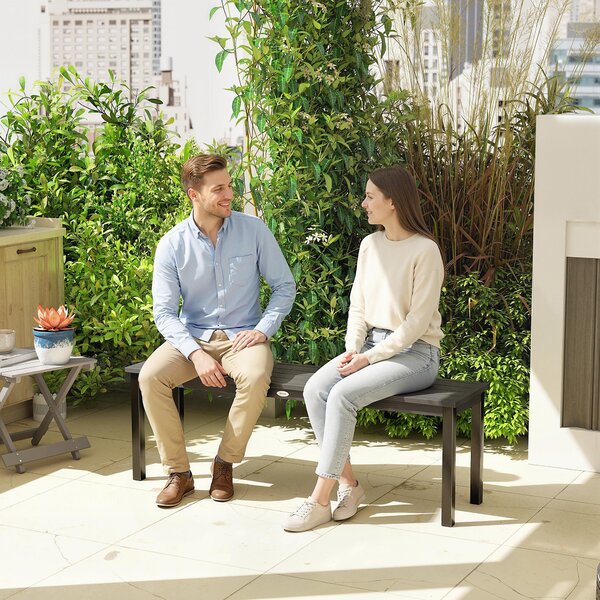 Outsunny kovová zahradní lavička pro 2 osoby, laťkované sedadlo v dřevěném vzhledu, bez opěradla — nosnost 240 kg, 130 x 34 x 43 cm, šedá | Aosom