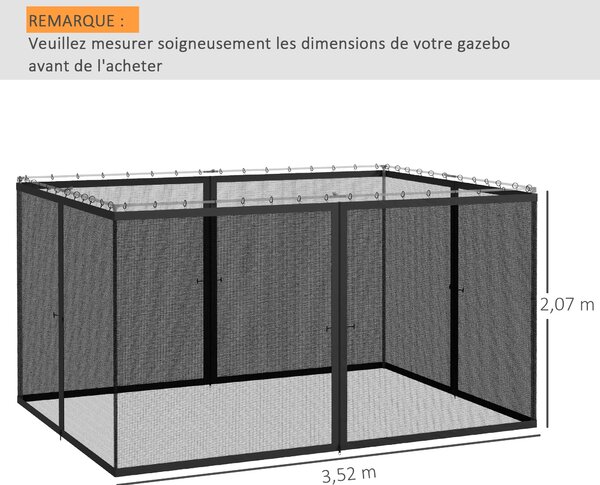 Moskytiéry Outsunny pro altán 3 × 4 m, stan nebo pavilon – balení 4 zipových panelů s upevňovacími háčky – nylon/polyester | Aosom