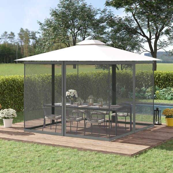Moskytiéry Outsunny pro altán 3 × 4 m, stan nebo pavilon – balení 4 zipových panelů s upevňovacími háčky – nylon/polyester | Aosom