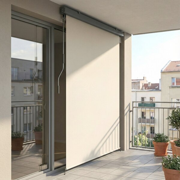 Outsunny bezšňůrová venkovní roletta, UPF50+ a voděodolné stínění pro terasu, balkon nebo altánek, 250 × 160 cm, krémová | Aosom