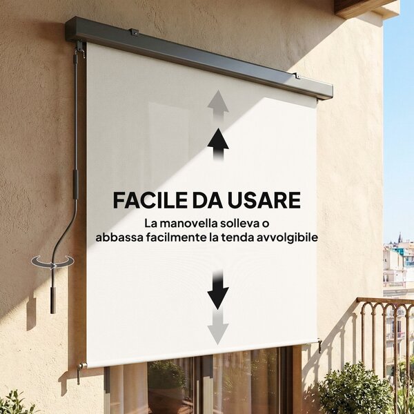 Outsunny bezšňůrová venkovní roletta, UPF50+ a voděodolné stínění pro terasu, balkon nebo altánek, 250 × 160 cm, krémová | Aosom