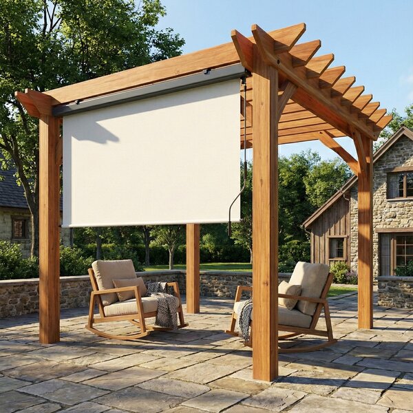 Outsunny bezšňůrová venkovní roletta, UPF50+ a voděodolné stínění pro terasu, balkon nebo altánek, 250 × 160 cm, krémová | Aosom