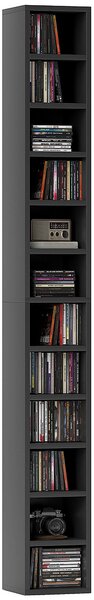 HOMCOM sloupový regál na CD a DVD, 12 přihrádek, pojme až 204 disků, 21 × 20 × 175 cm, černý | Aosom