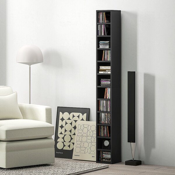 HOMCOM sloupový regál na CD a DVD, 12 přihrádek, pojme až 204 disků, 21 × 20 × 175 cm, černý | Aosom