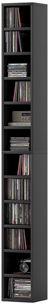 HOMCOM sloupový regál na CD a DVD, 12 přihrádek, pojme až 204 disků, 21 × 20 × 175 cm, černý | Aosom