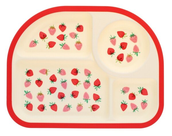 Červený/béžový plastový dětský talíř 21x27 cm Little Strawberry – Rex London