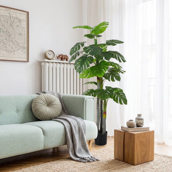 HOMCOM Umělá monstera 150 cm — realistický kmen a větve, 20 velkých listů, včetně květináče | Aosom