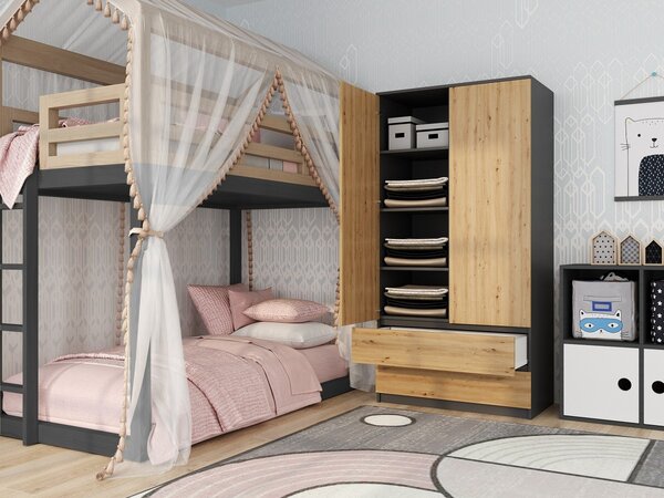 TP Living Šatní skříň MALWA I 90 cm antracit/dub artisan