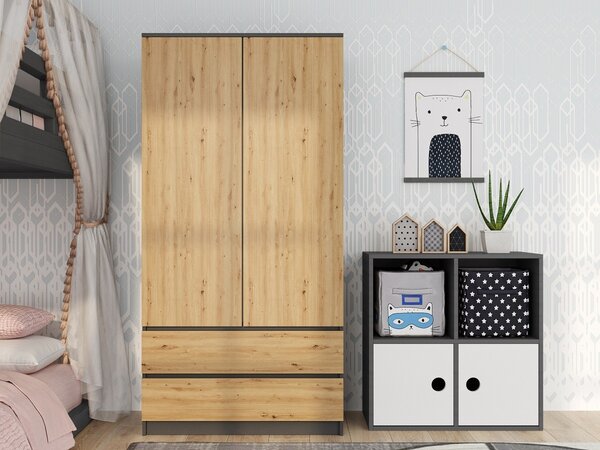 TP Living Šatní skříň MALWA I 90 cm antracit/dub artisan