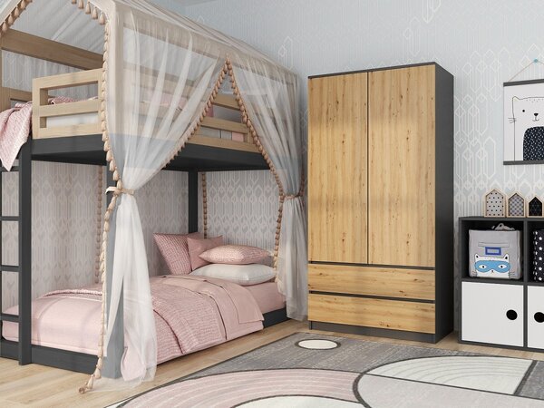 TP Living Šatní skříň MALWA I 90 cm antracit/dub artisan